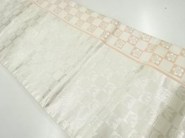 アンティーク　市松に笹・梅模様織出し袋帯（材料）
